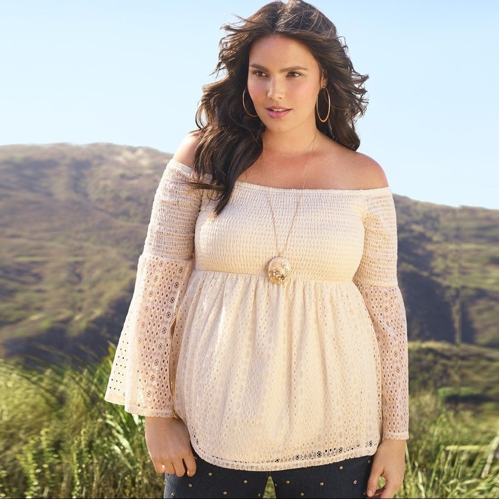 Ivory Smocked Eyelet Off Shoulder